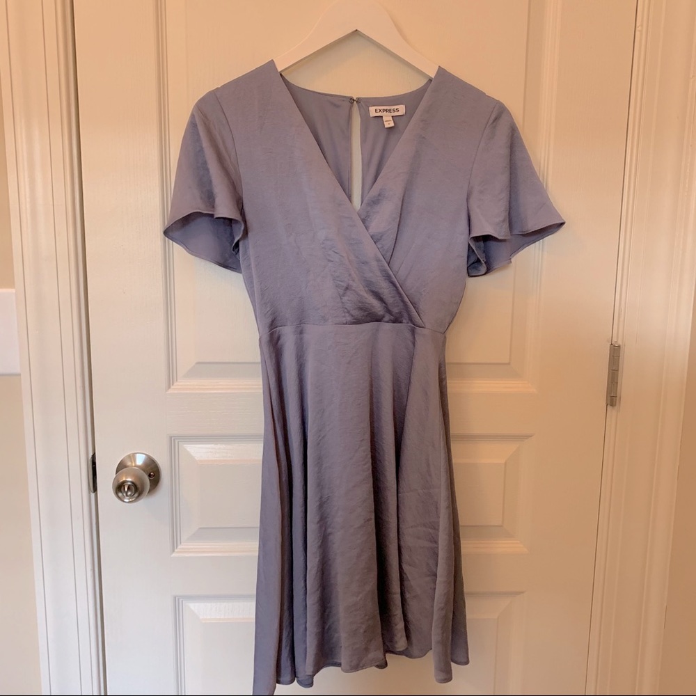 Express Periwinkle Satin Faux-Wrap Dress